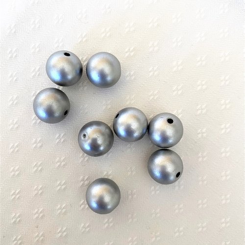 8 perles rondes 9 mm argenté brossé en acrylique