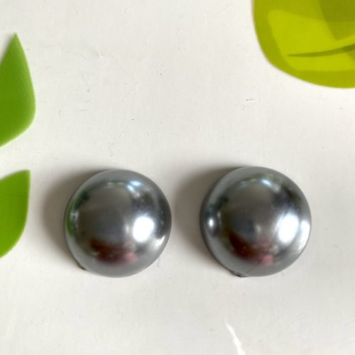 2 cabochons nacrés gris demi perles 20 mm vintages années 80 anciens