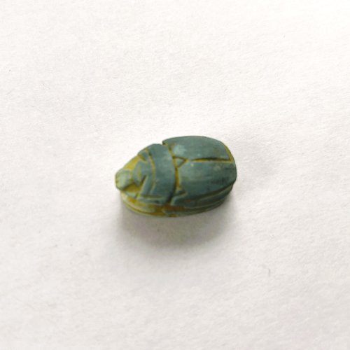 Perle artisanale ancienne scarabée faïence bleu d'egypte