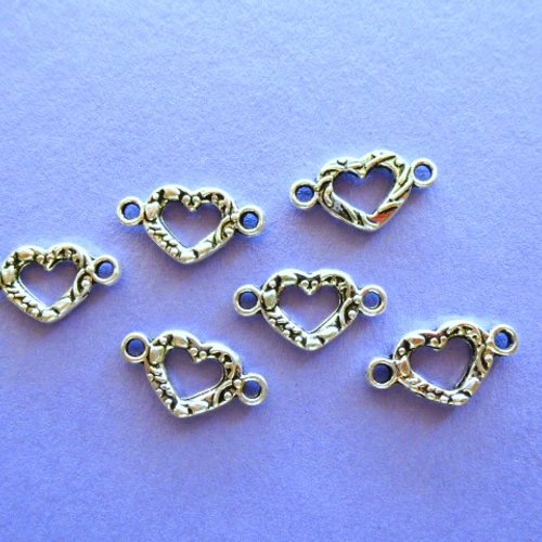 Perles connecteurs coeurs 16 x 8.5 mm en métal argenté