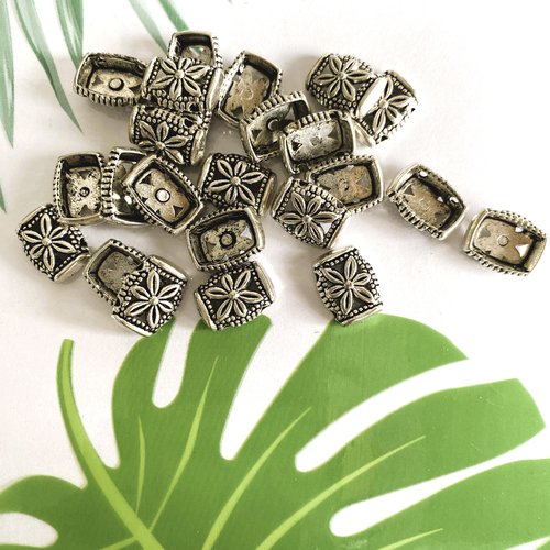 Perle connecteur enfilage double en argent tibétain 14.5 x 11 mm