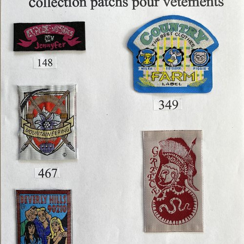 Appliques, patchs, écussons, thèmes : jennyfer, country farm, mountaineering, grece, beverly hills