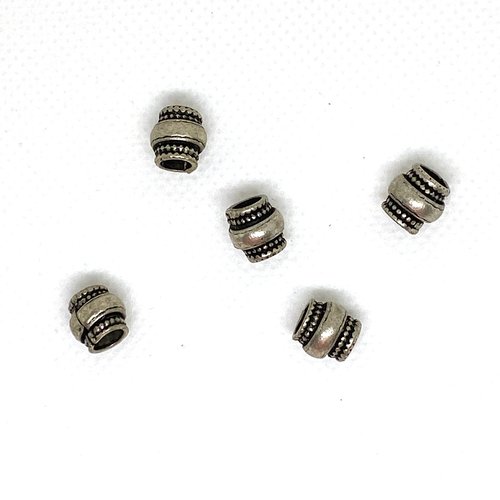 Perles tube métal bombé vieil argent 8 x 8 mm gros trou