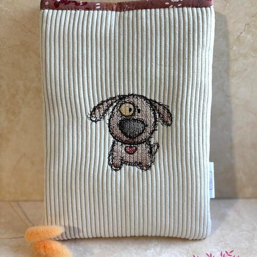 Pochette pour livre de poche en velours côtelé beige