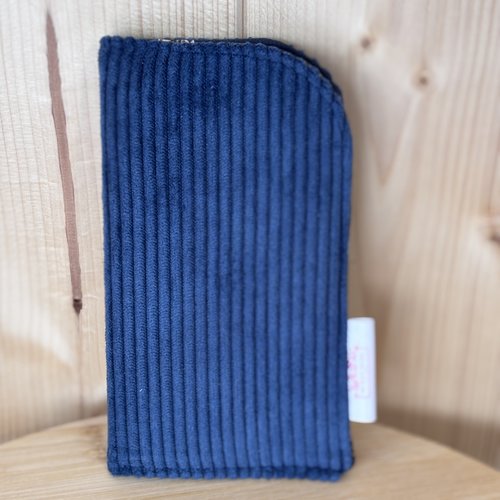 Étui / pochette de protection en velours côtelé bleu foncé – fait main