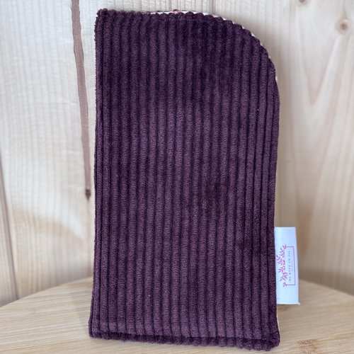 Pochette à lunettes en velours côtelé prune – fait main