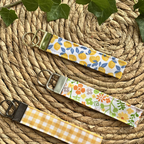 Porte clé personnalisable citrons - vichy - fleurie jaune