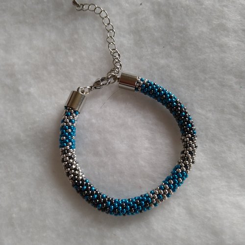 Bracelet bleu, argent et hematite