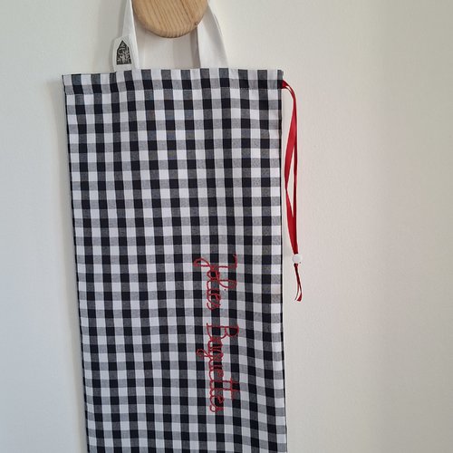 Sac à baguettes  (vichy noir & blanc / point de tige rouge)