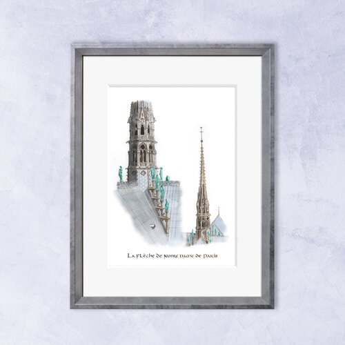 La flèche de la cathédrale de notre-dame de paris. fichier numérique téléchargeable de mon aquarelle originale.