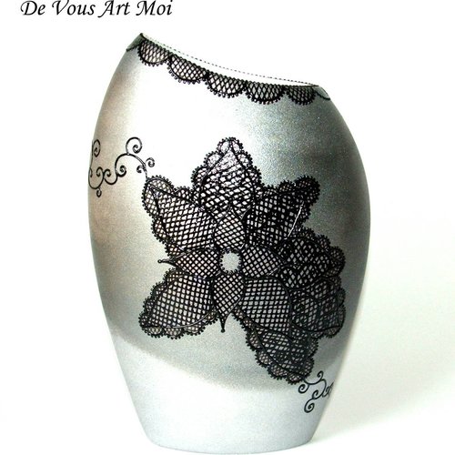 Vase noir gris porcelaine,petit vase artisanal,peint main