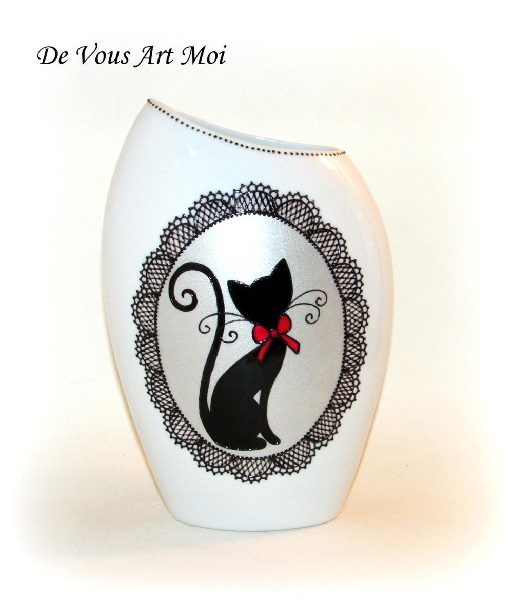 Vase Chat Porcelaine Peint Main Vase Fait Main Chat Noir Un Grand Marche