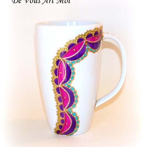 Grand mug coloré bohème,tasse jumbo xxl 60cl,porcelaine décorée main
