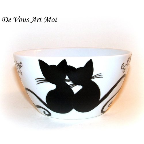 Bol Chat Chat Peint Main Bol Dejeuner Porcelaine Couple De Chat Un Grand Marche