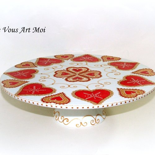 Présentoir serviteur gâteau plat sur pied thème noël céramique porcelaine peinte à la main