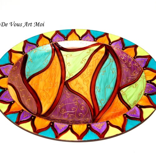 Plat plateau présentation original coloré porcelaine peint main vaisselle colorée bohème artisanale