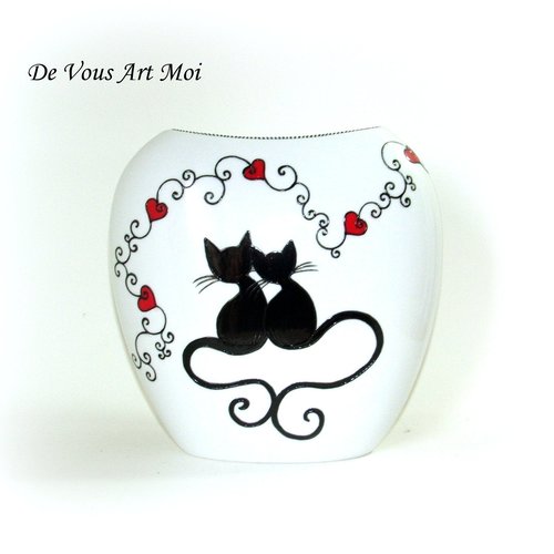 Vase porcelaine thème chat,fait main artisanal