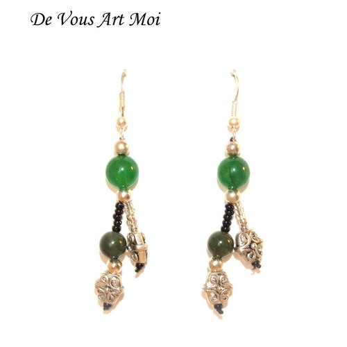 Boucles d'oreille pierre jade,fait main,boucle d'oreille argent 925,artisanale