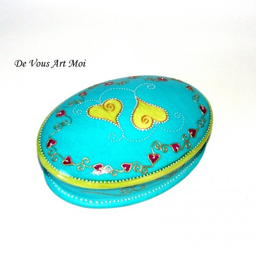 Boite porcelaine céramique décorée,boite ovale peinte main,artisanale