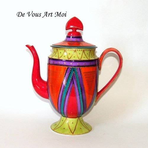 Théière porcelaine colorée original multicolore peinte main artisanale
