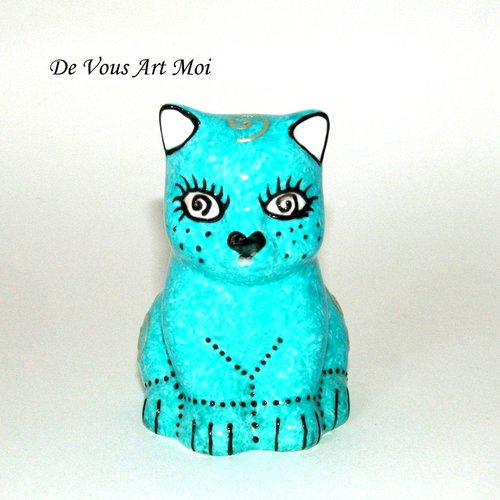 Cadeau thème chat,figure chat céramique porcelaine,peint main artisanal