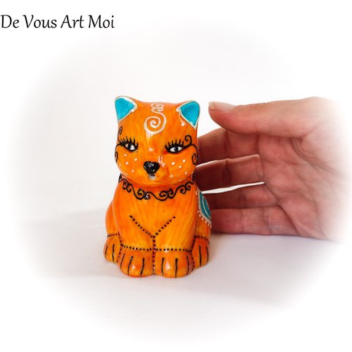 Chat décoration porcelaine céramique cadeau thème chat fait main artisanal