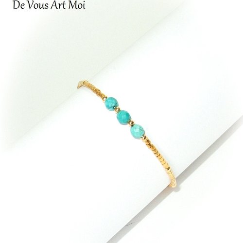Bracelet minimaliste turquoise véritable,fait main,turquoise plaqué or 24k,artisanal