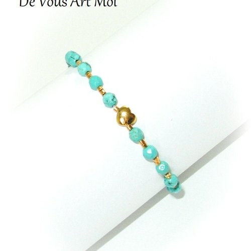 Bracelet délicat turquoise véritable,fait main,bracelet femme coeur,plaqué or 24k,artisanal fait main