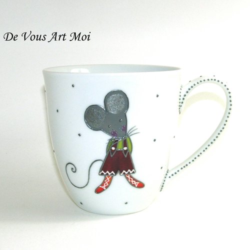 Mug tasse porcelaine homme,cadeau dessin illustration souris,fait main