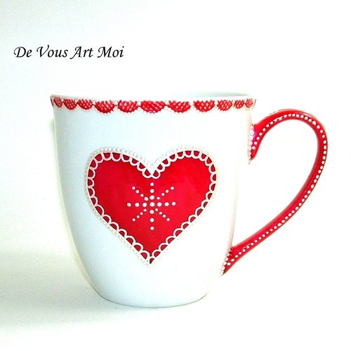 Mug tasse coeur porcelaine,mug jumbo peint main,artisanal