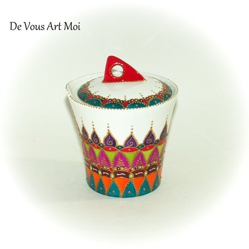 Boite thé porcelaine,pot récipient multicolore céramique,peint main artisanal