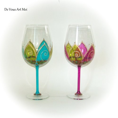Verre à vin coloré original,grand verre multicolore,peint main artisanal