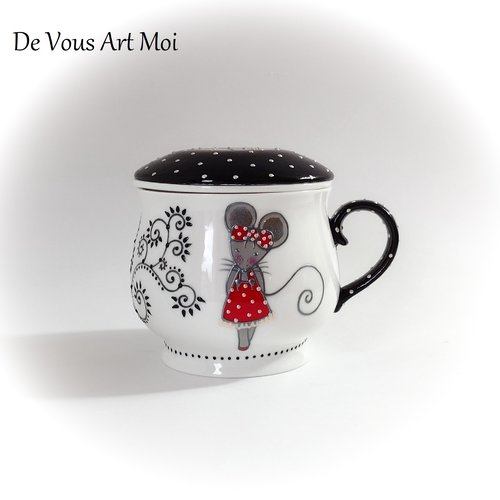 Théière tisanière filtre céramique mug tasse porcelaine couvercle peint main artisanal