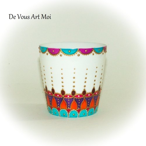 Photophore bougeoir porcelaine coloré,peinte main artisanale