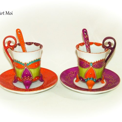 Tasse céramique porcelaine peinte,duo tasses originales colorées,artisanale fait main