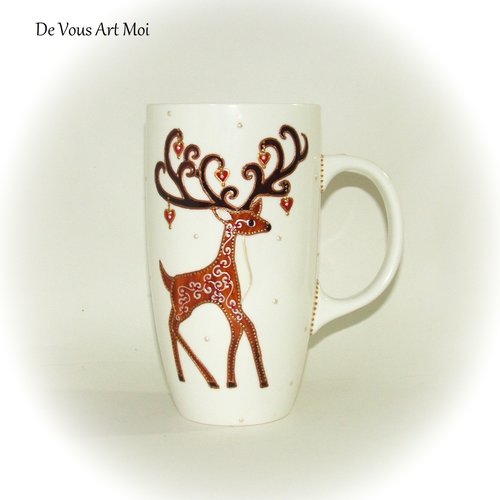 Mug tasse porcelaine céramique,cadeau thème renne cerf,mug original grande contenance,fait main artisanal