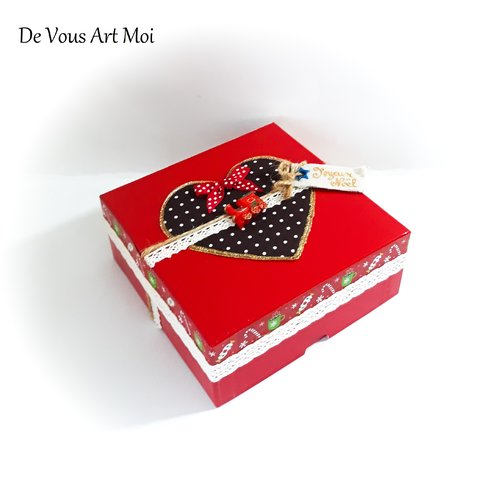 Coffret boite rouge noël,fait main,coffret boule de noël,artisanale