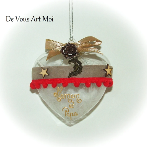 Boule noël personnalisé maman et papa,cadeau parents personnalisé,fait main artisanale