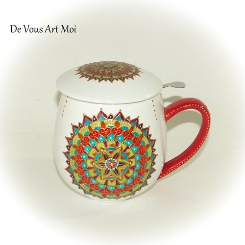 Tisanière tasse théière céramique mug porcelaine filtre couvercle peint main artisanal