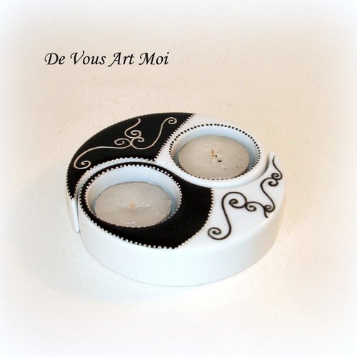 Bougeoir original yin yang céramique porte bougie yoga méditation peint main artisanal