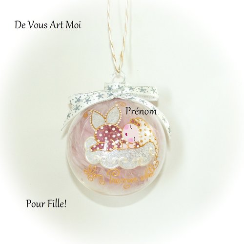 Boule de noël mon premier noël prénom personnalisée bébé fille lutine fée noël fait main