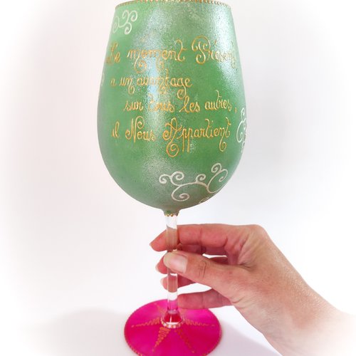 Verre à vin coloré original citation grand verre multicolore peint main artisanal