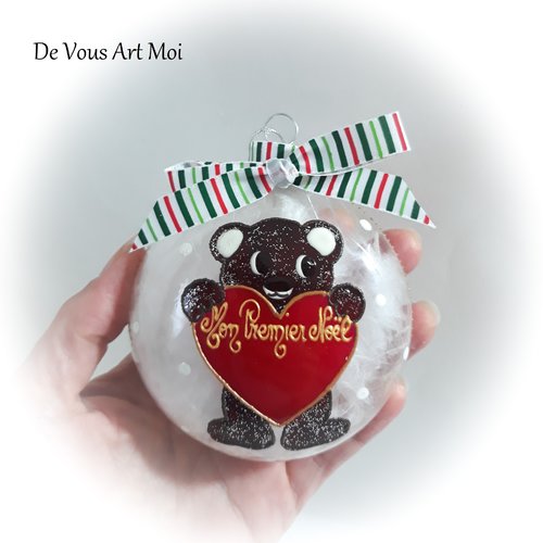 Boule premier noël personnalisée bébé prénom ornement sapin noël ourson fait main