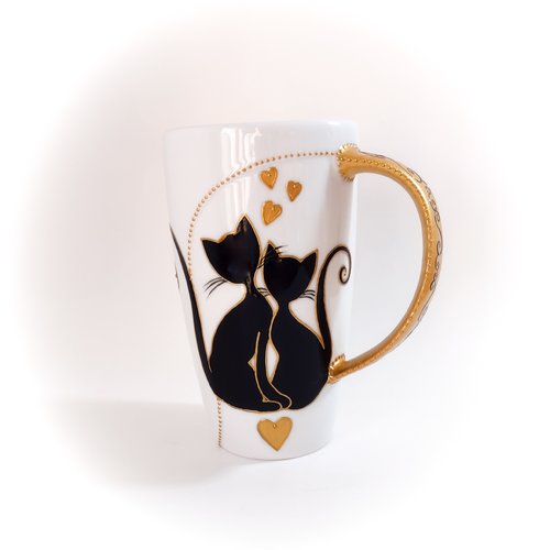 Mug tasse grande contenance porcelaine original thème chat fait main artisanal