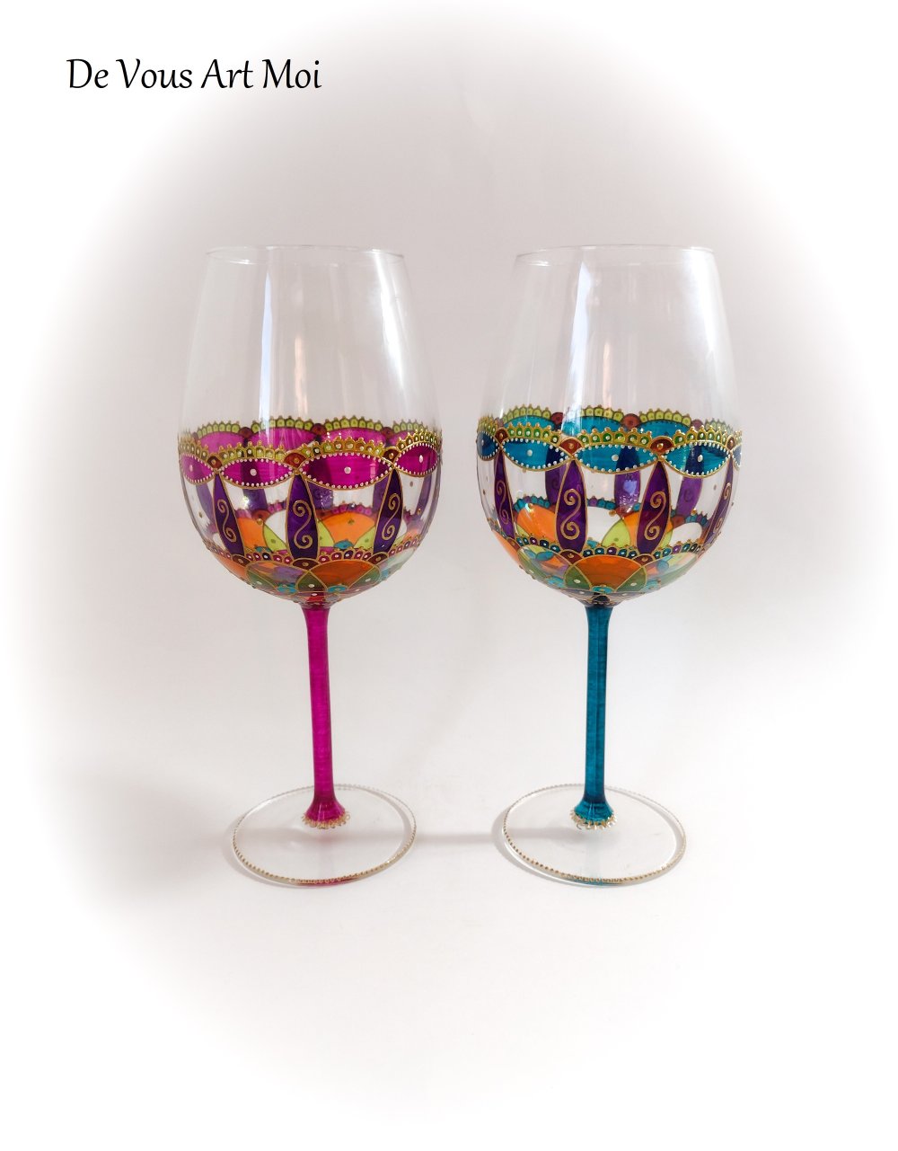 Verre à vin coloré original,grand verre multicolore,peint main