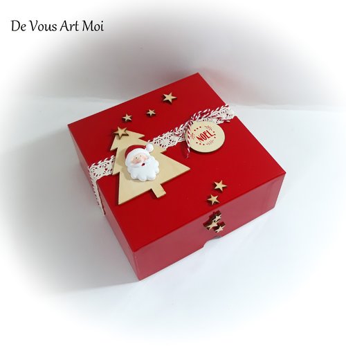 Coffret boite thème noël boite cadeau rouge de noël fait main artisanale