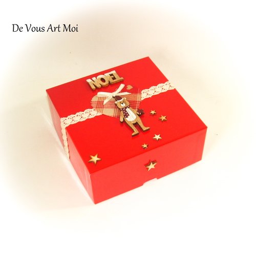 Coffret boite thème noël boite cadeau rouge de noël fait main artisanale