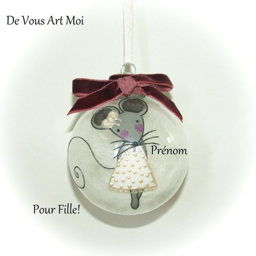 Boule de noël personnalisée illustrée souris boule noël originale verre peint main artisanale