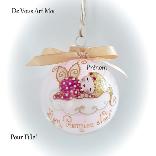 Boule mon premier noël personnalisé bébé lutine fée ange noël peint main