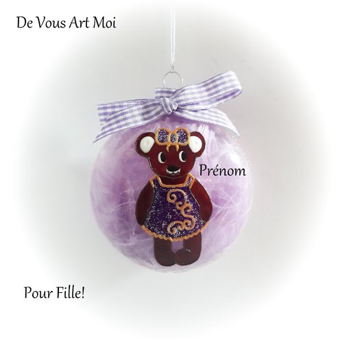 Boule de noël bébé personnalisée ourson nounours brun noël fait main